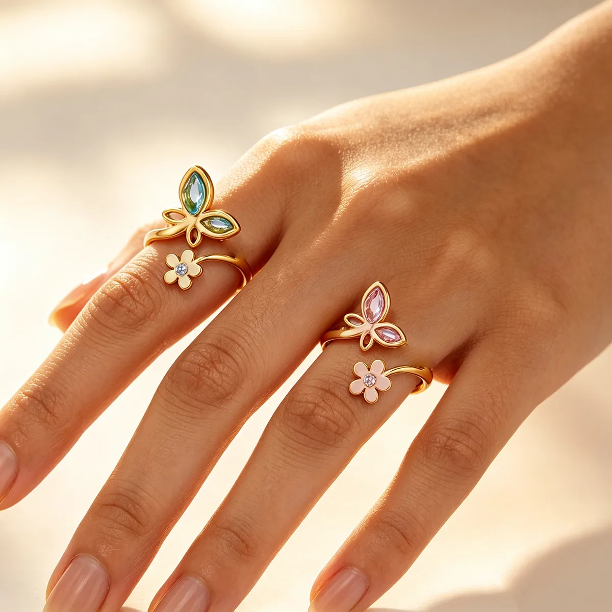 Women'S Accessories Trends 2026 - Verstelbare bloemenringen voor vrouwen Minimalistische roestvrijstalen
