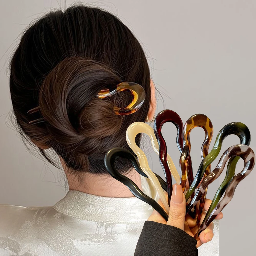 Hair Fork Stick - U-vormige haarvork Mode Schildpad Acetaat Acryl