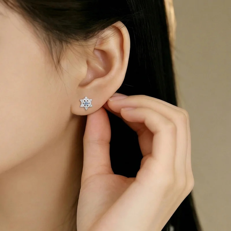 Women'S Accessories Jewelry Sale - Hot-Sale S999 Zilveren Holle Sneeuwvlok Oorbellen
