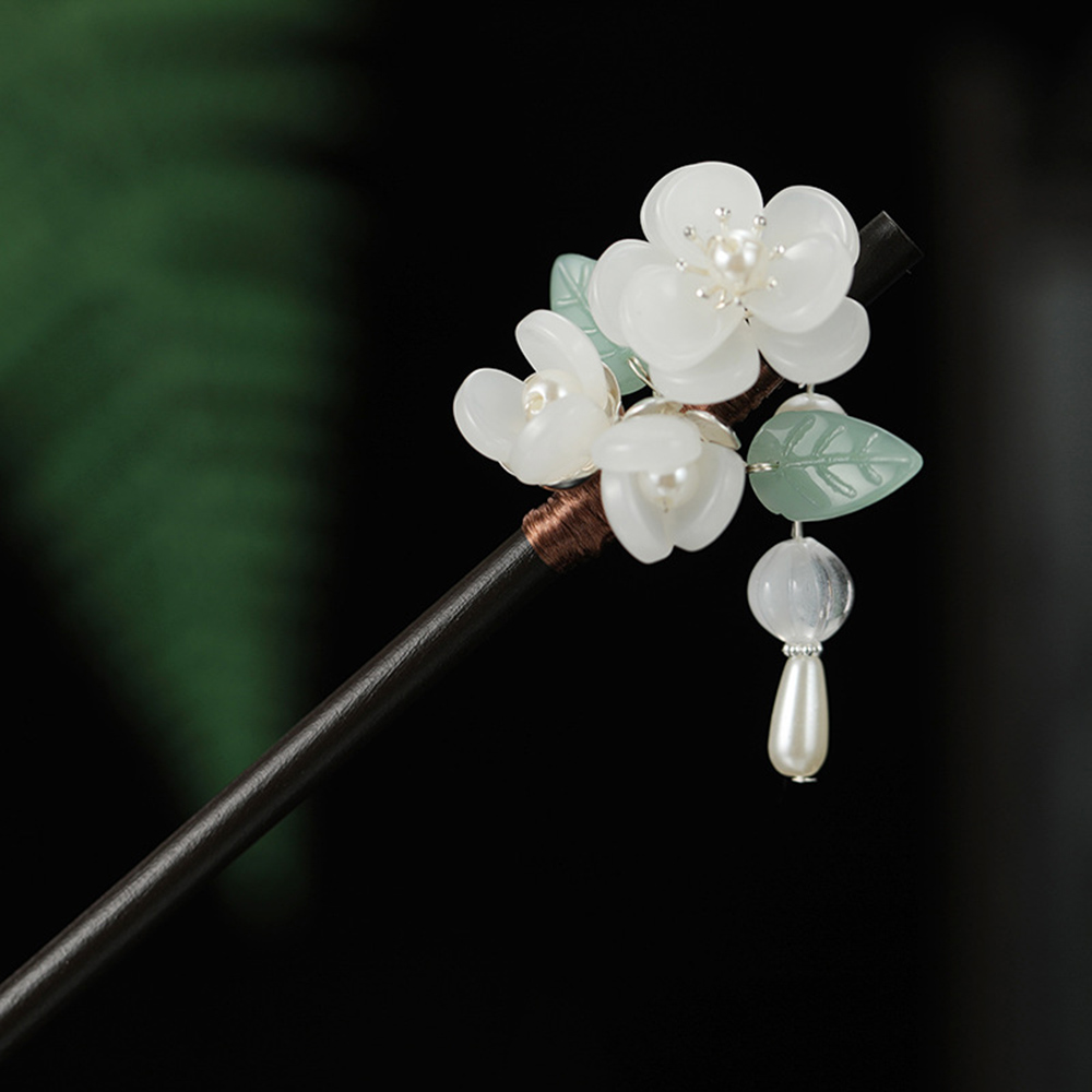 Hair Fork Stick - Retro Bloem Haarspeld Met Parel Sandelhout